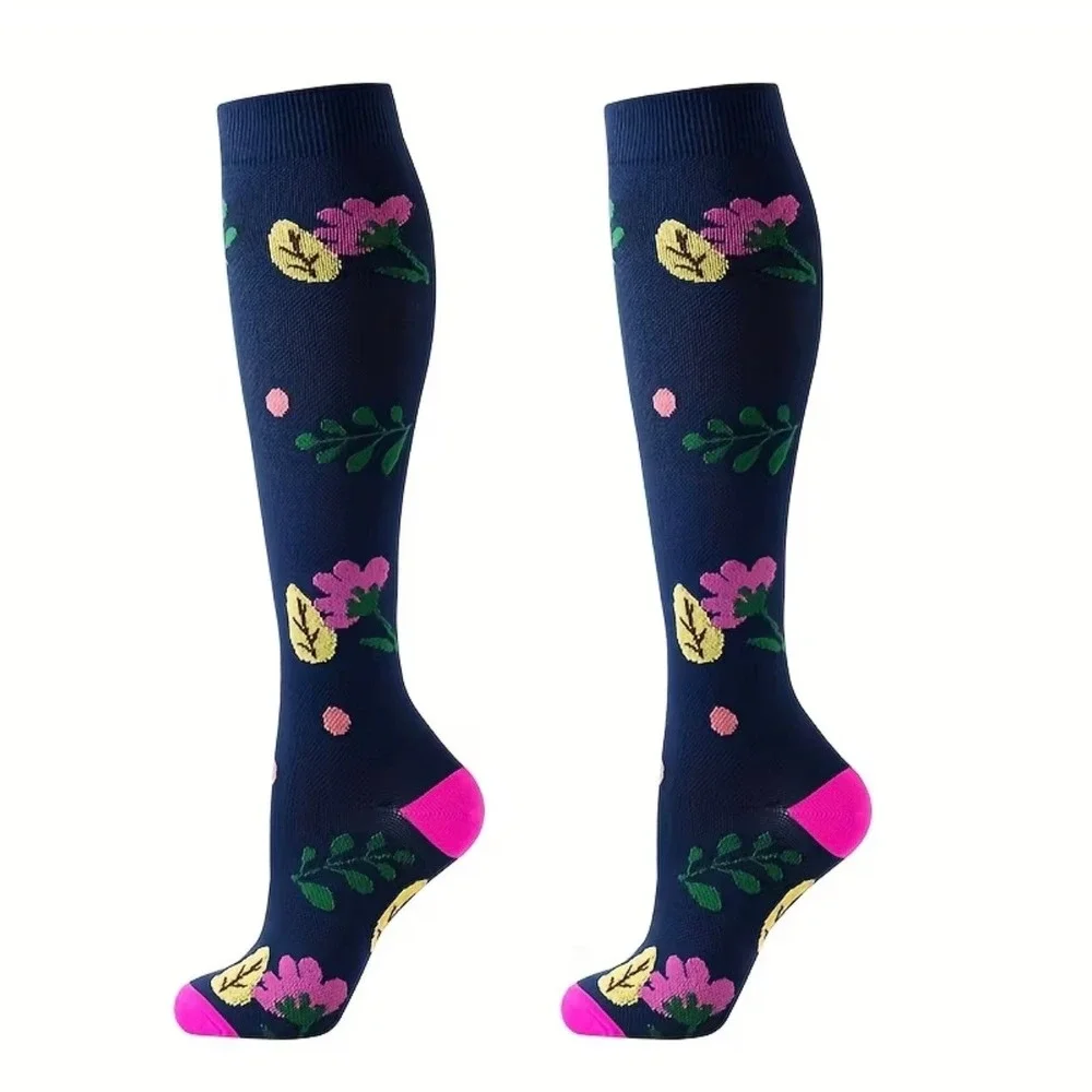 Unisex 15-20 mmHg Compression Socks S/M Knee High‎ Medical Floral 2 Pack NEW